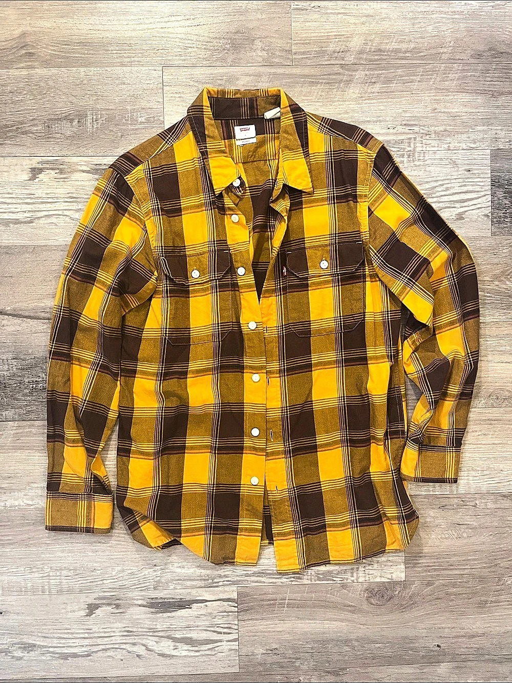 Levi's The Worker Relaxed Fit Flannel Shirt Yellow & Brown Medium